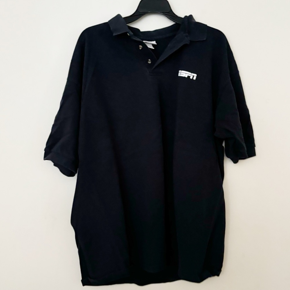 ESPN Polo Shirt Mens Size XL Black Short Sleeve Cotton Classic Casual Sports